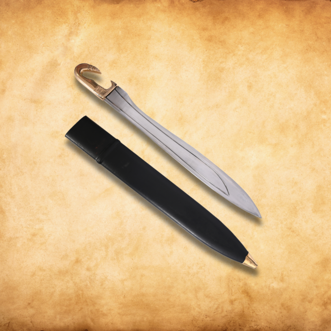 Greek Falcata Warrior Sword With Scabbard Brass Handle