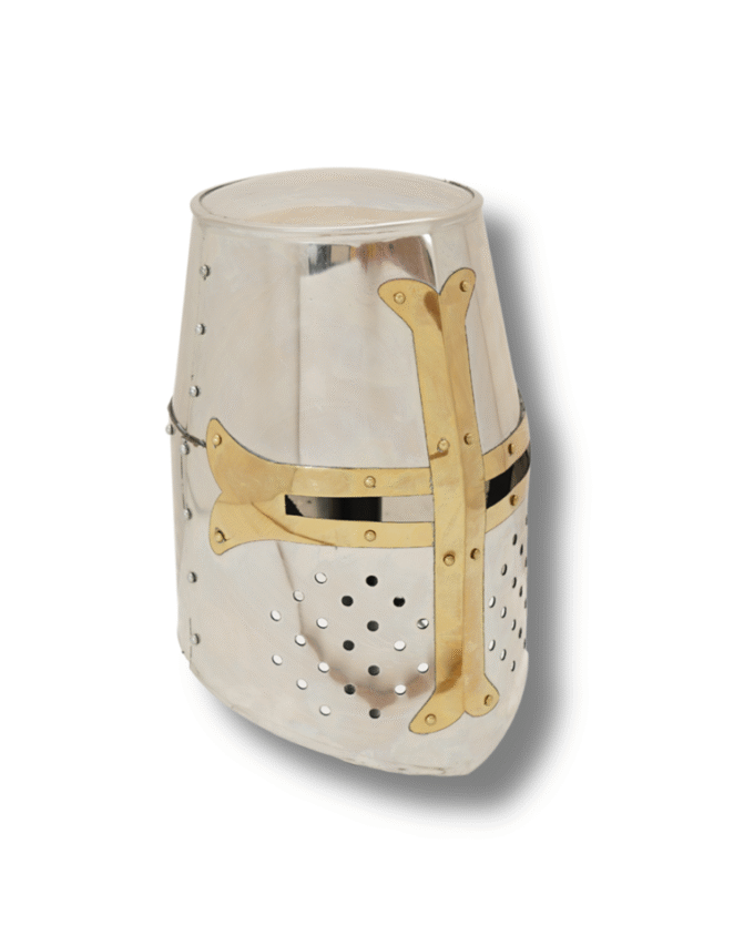 BRASS CRUSADER GREAT HELMET SILVER FINISH